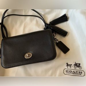 Coach Penny Legacy Black Leather Turn-Lock /Tassel Crossbody Bag